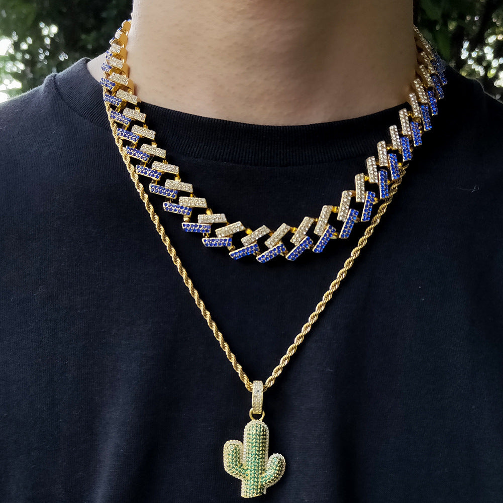 Hip-hop solid cactus zircon-encrusted pendant