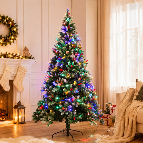 Prelit Artificial Christmas Tree with Multicolor LED Lights and Full