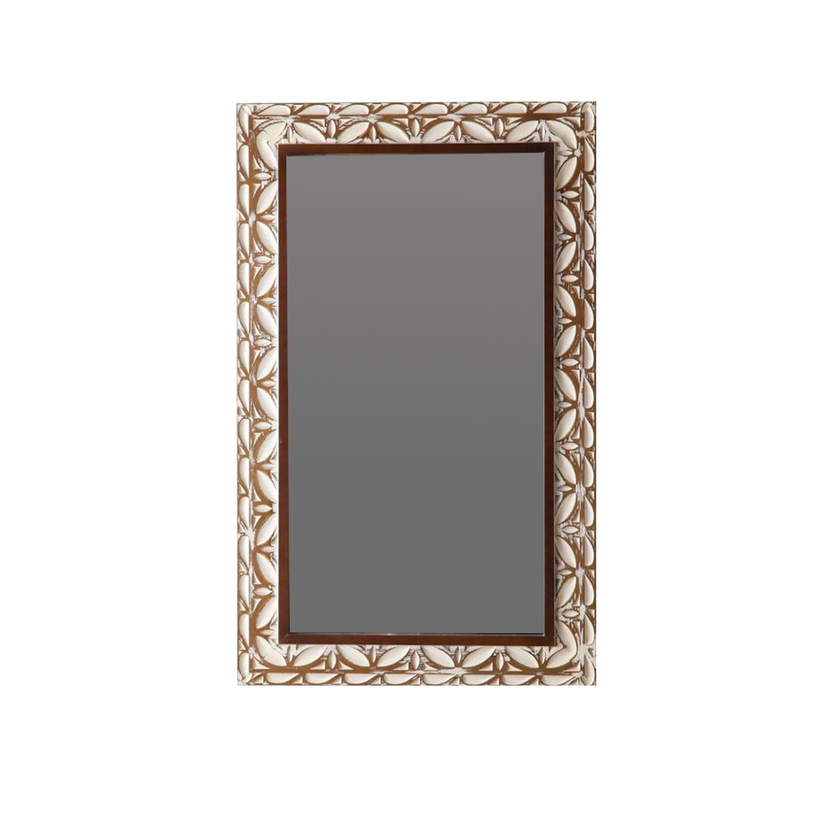 Carved Leaf Wall Mirror in Brown and White for Living Rooms and