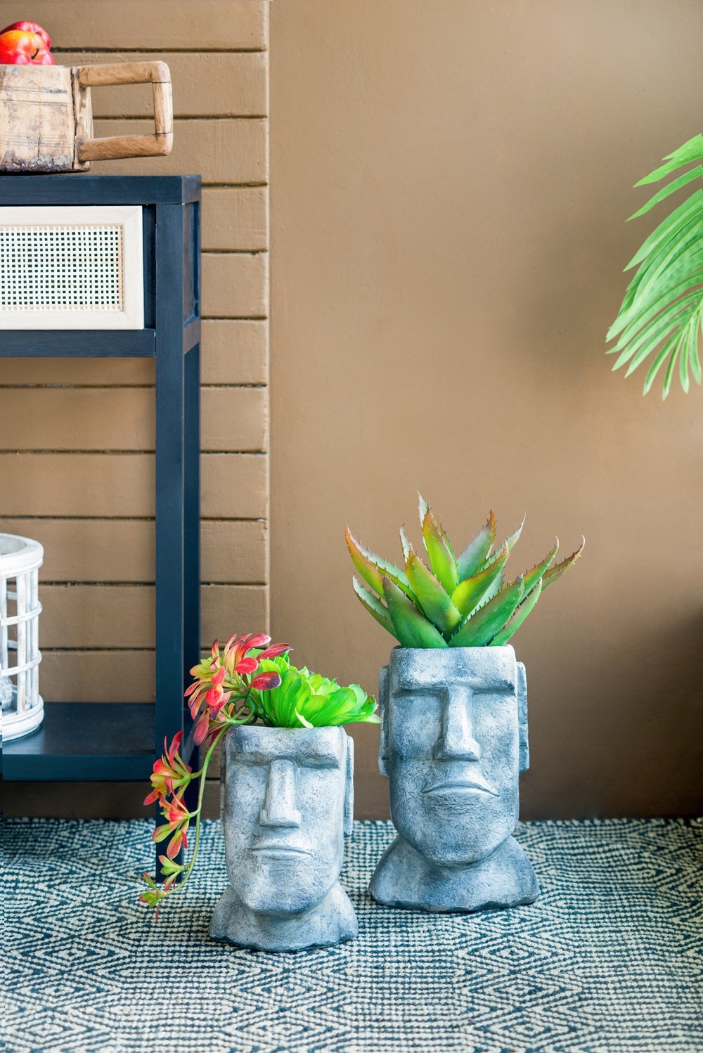Easter Island Head Cement Planter, 5 × 5.5 × 9 in