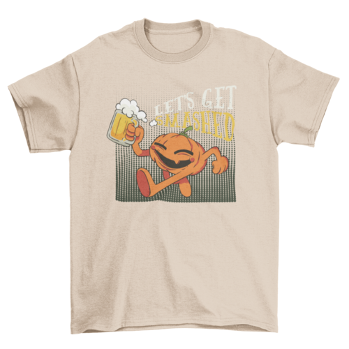 Happy Halloween Pumpkin with beer mug with caption 'Let's get smashed'