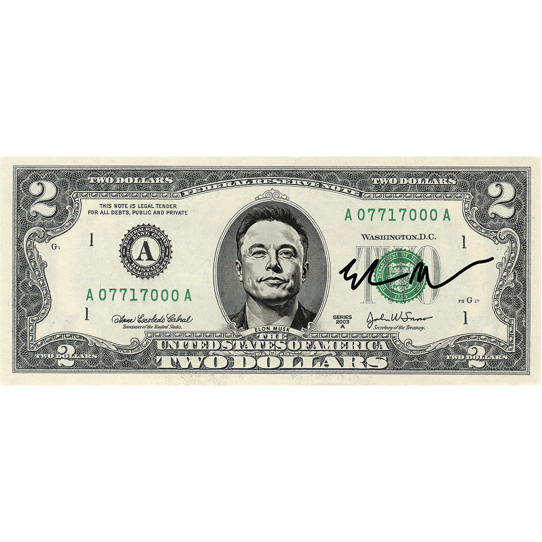 Elon Musk Collectible $2 Bill (Genuine Legal Tender)