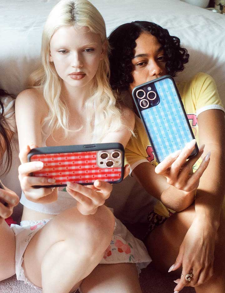 Gingham Hearts | Blue iPhone Case