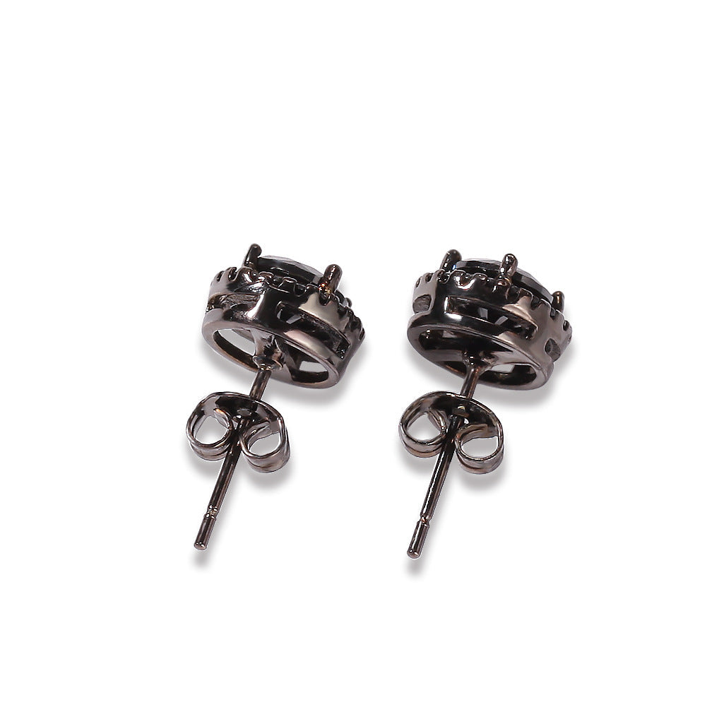Hip Hop Four-Prong Black Zircon Earrings
