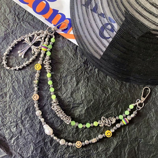 smiley face cross acrylic bead chain