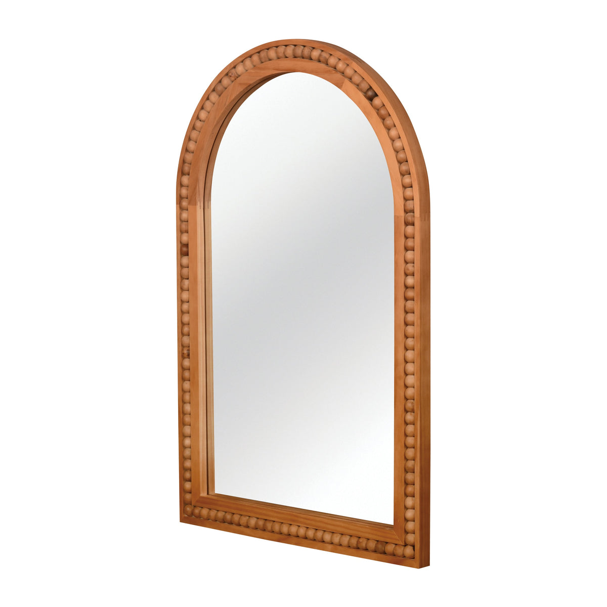 Large Arched Wood Wall Mirror with Beaded Frame for French Country