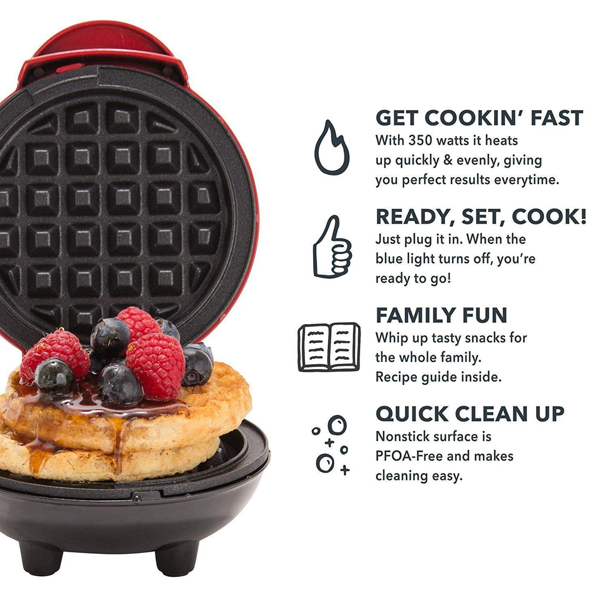 🧇 Mini Waffle Maker – 4” Nonstick Personal Waffle Machine