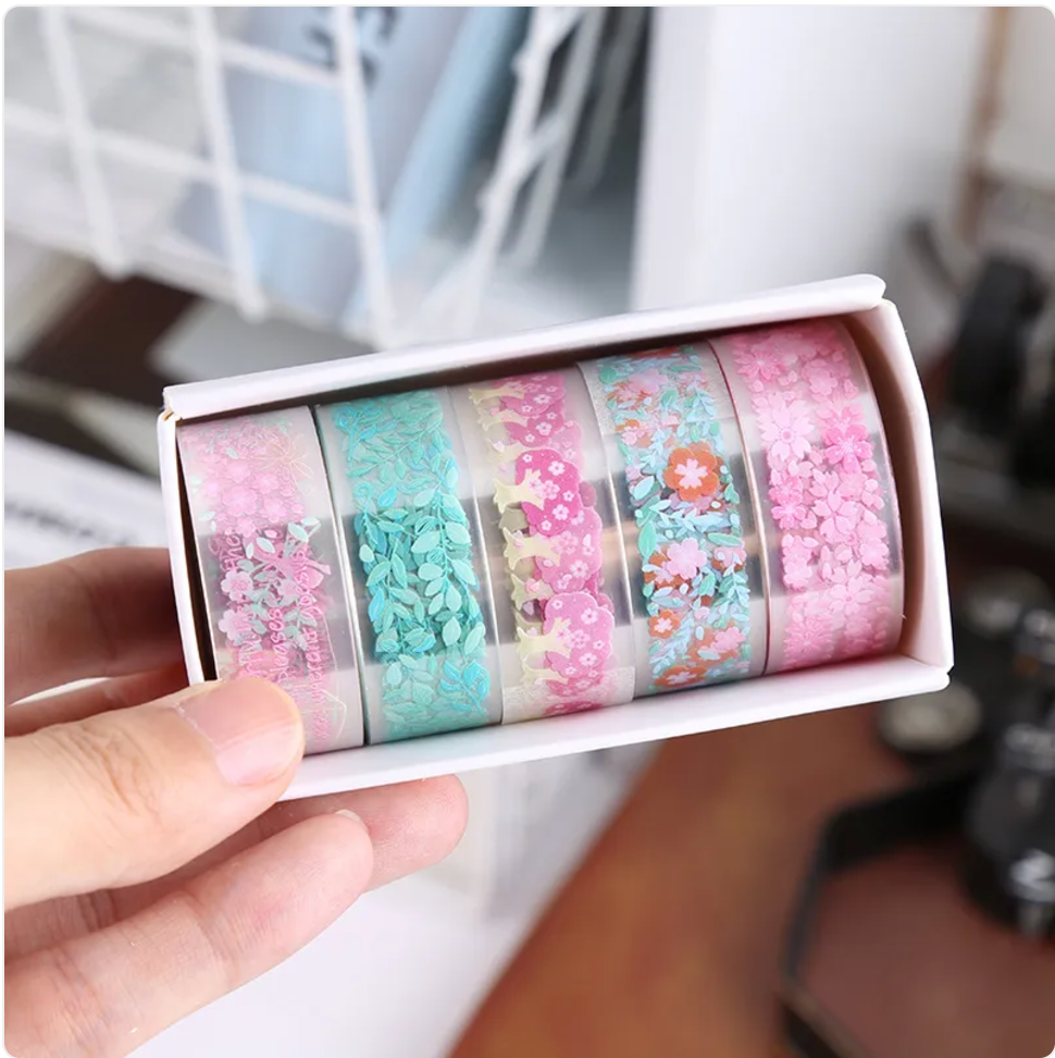 Transparent Floral Pet Sticker Tape for Journals and Crafts