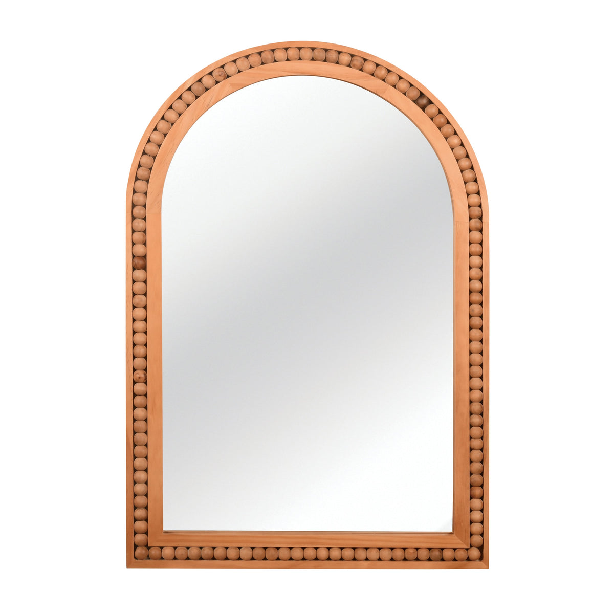 Large Arched Wood Wall Mirror with Beaded Frame for French Country