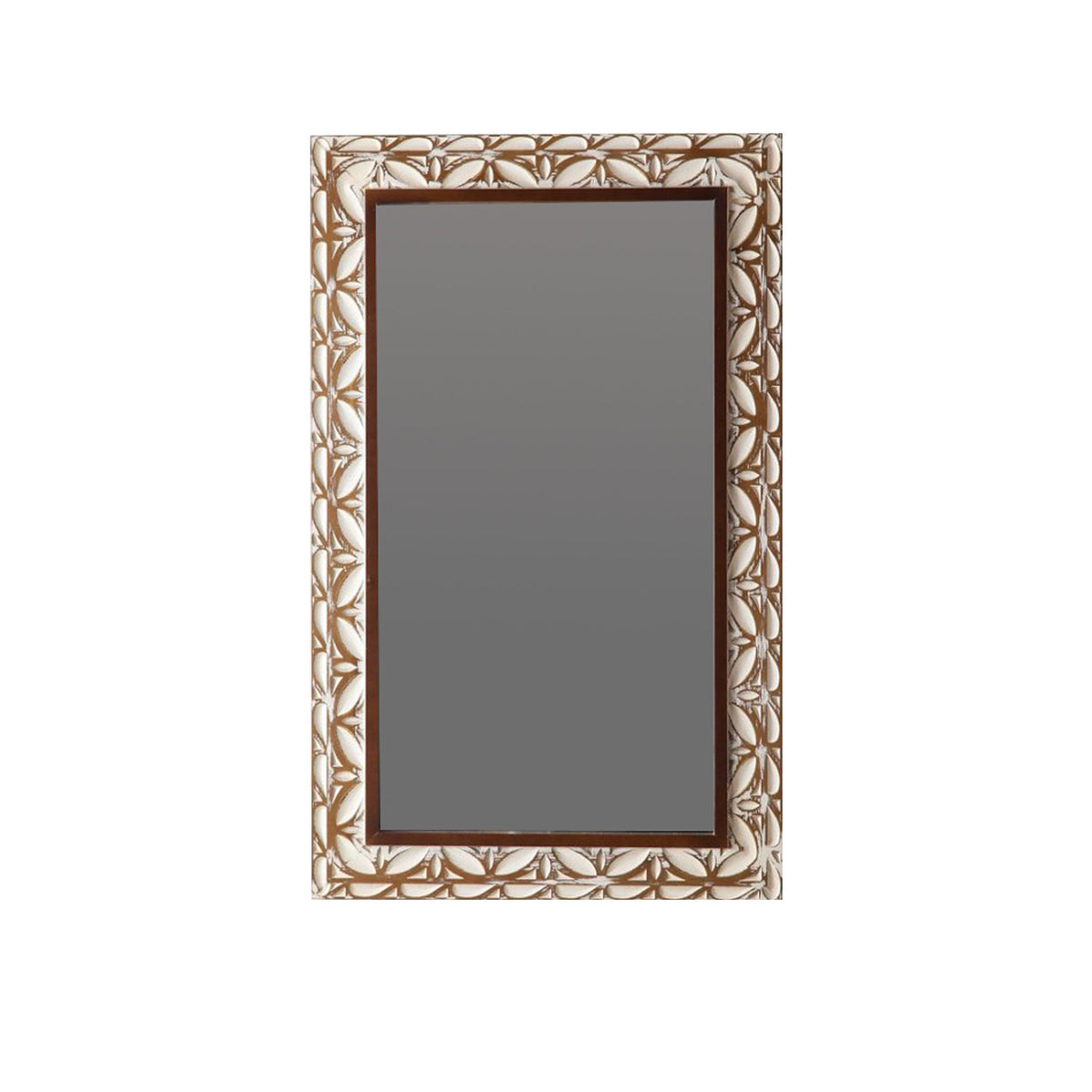 Carved Leaf Wall Mirror in Brown and White for Living Rooms and