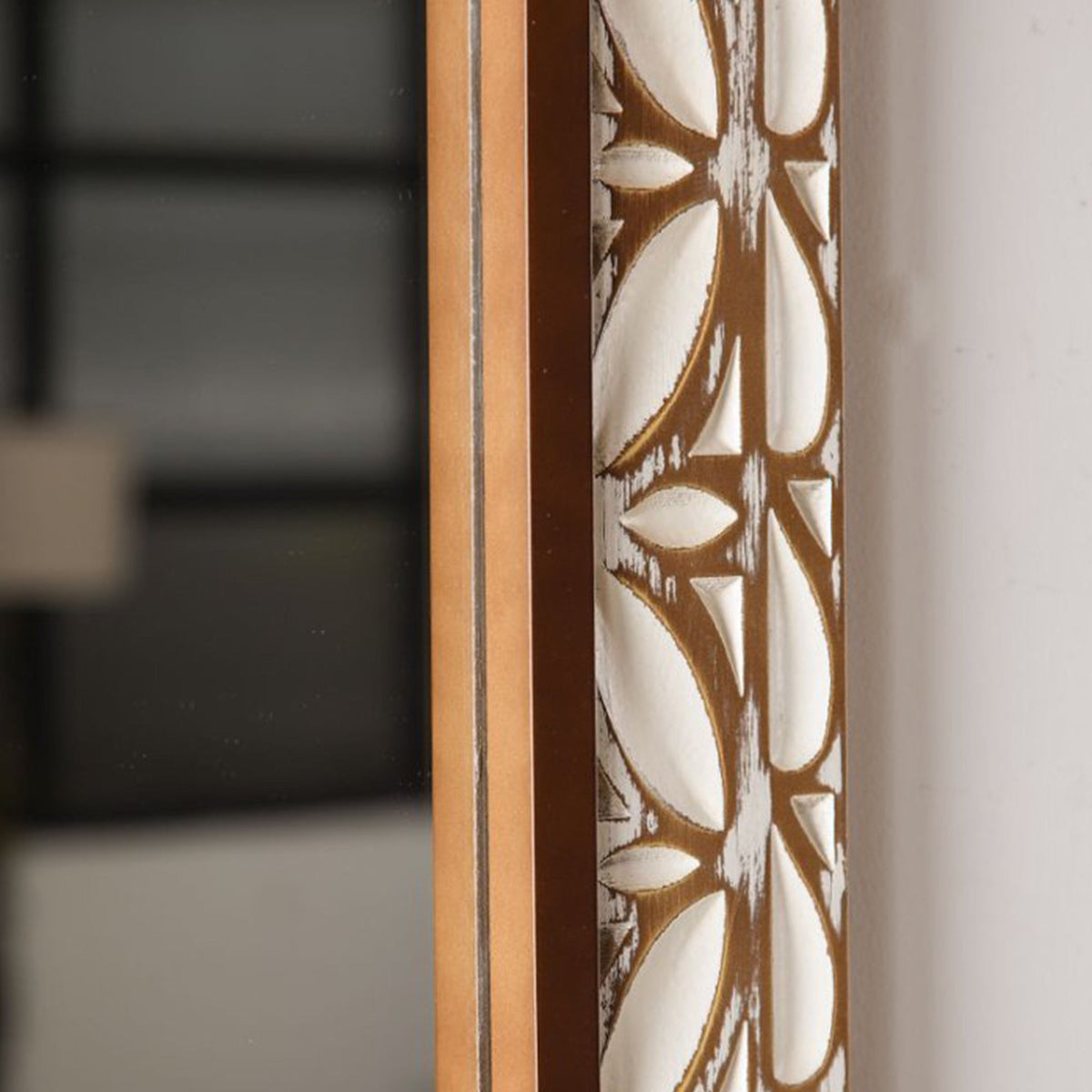 Carved Leaf Wall Mirror in Brown and White for Living Rooms and