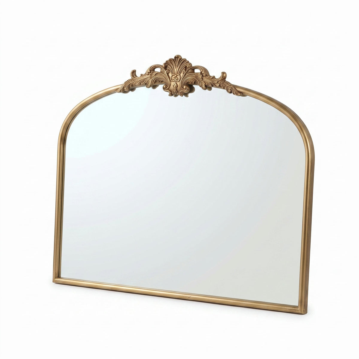 Wide French Baroque Arched Wall Mirror with Ornate Metal Frame for