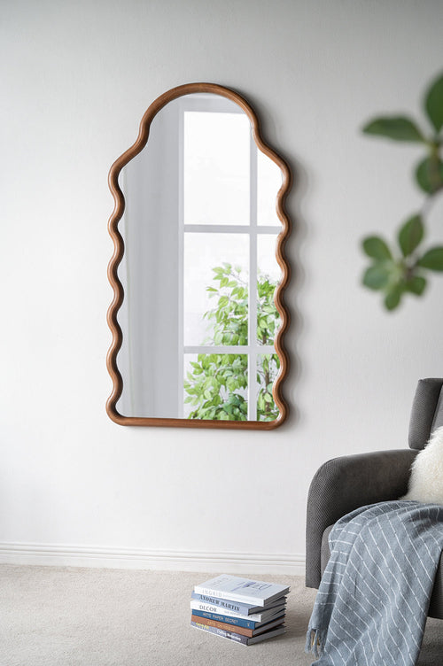 Arched Wood Frame Full-Length Mirror, Brown, 30 × 55 in