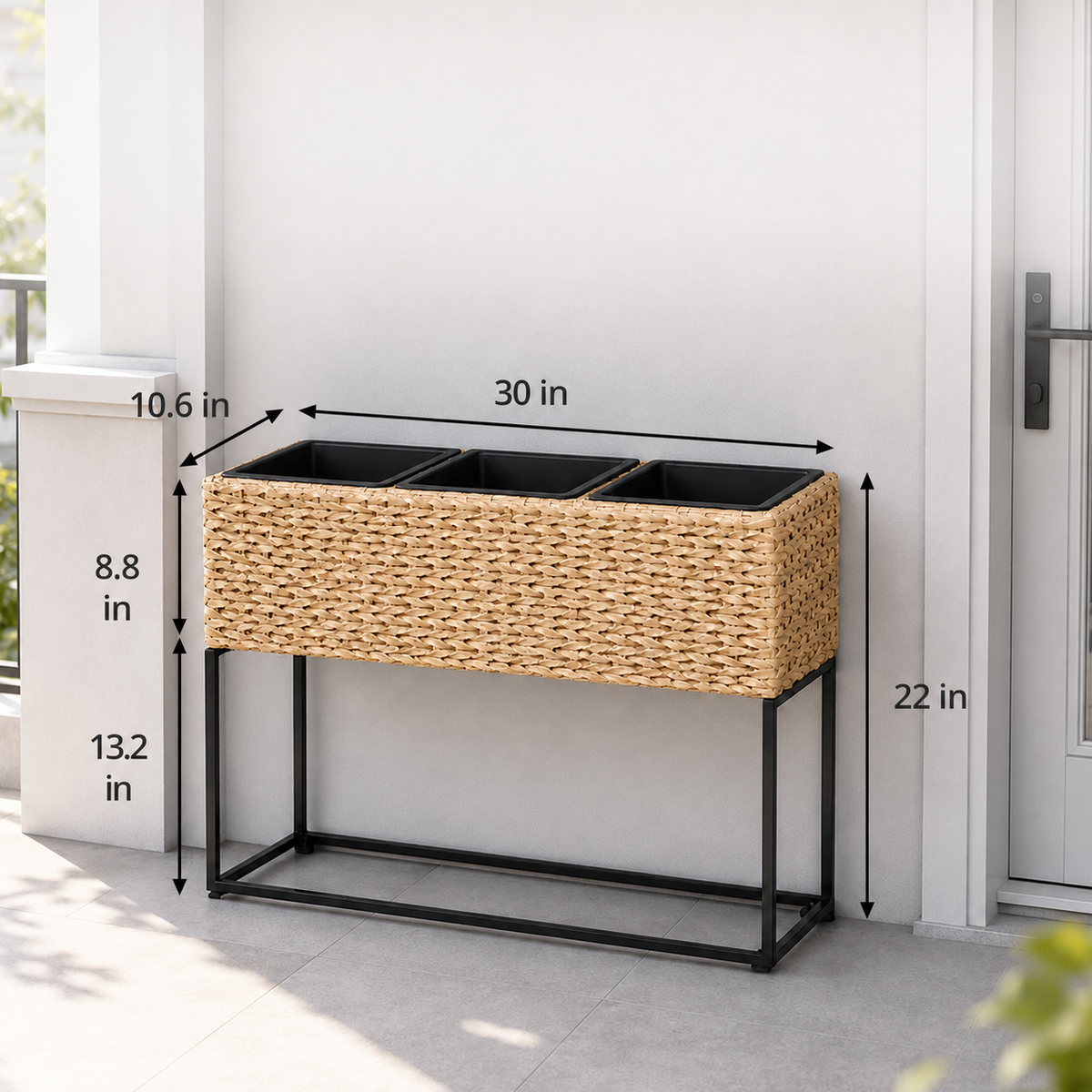 Raised Resin Wicker Planter with Steel Stand and Three Inserts for