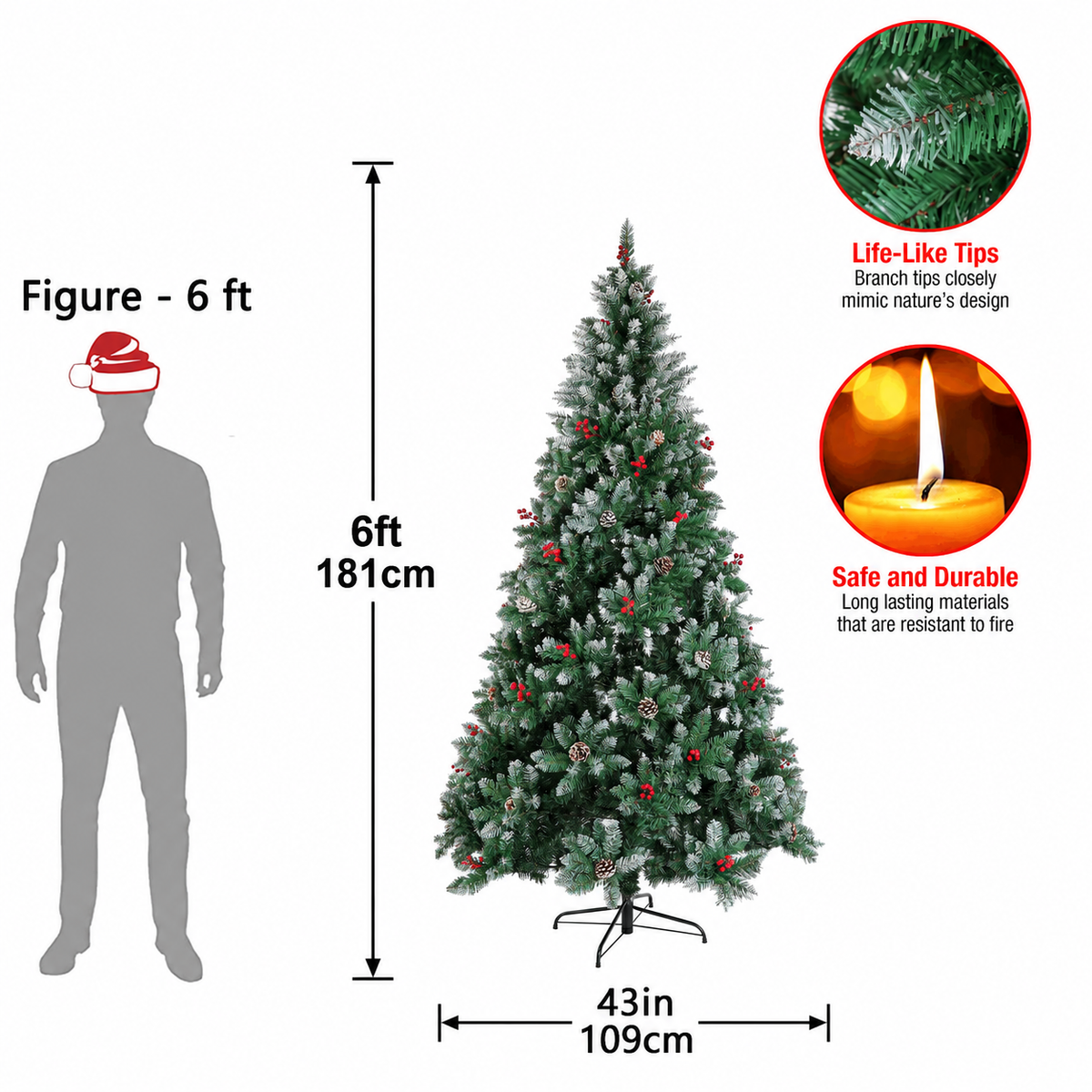 Prelit Artificial Christmas Tree with Multicolor LED Lights and Full