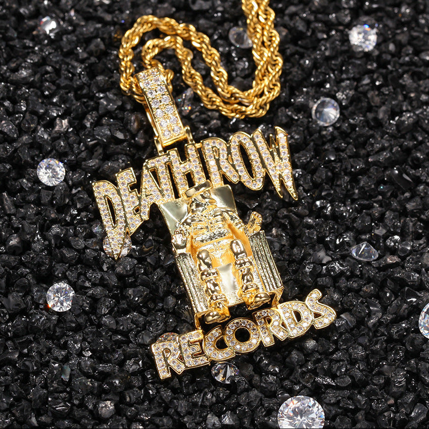 DEATHROW necklace inlaid with zircon and featuring hip-hop lettering