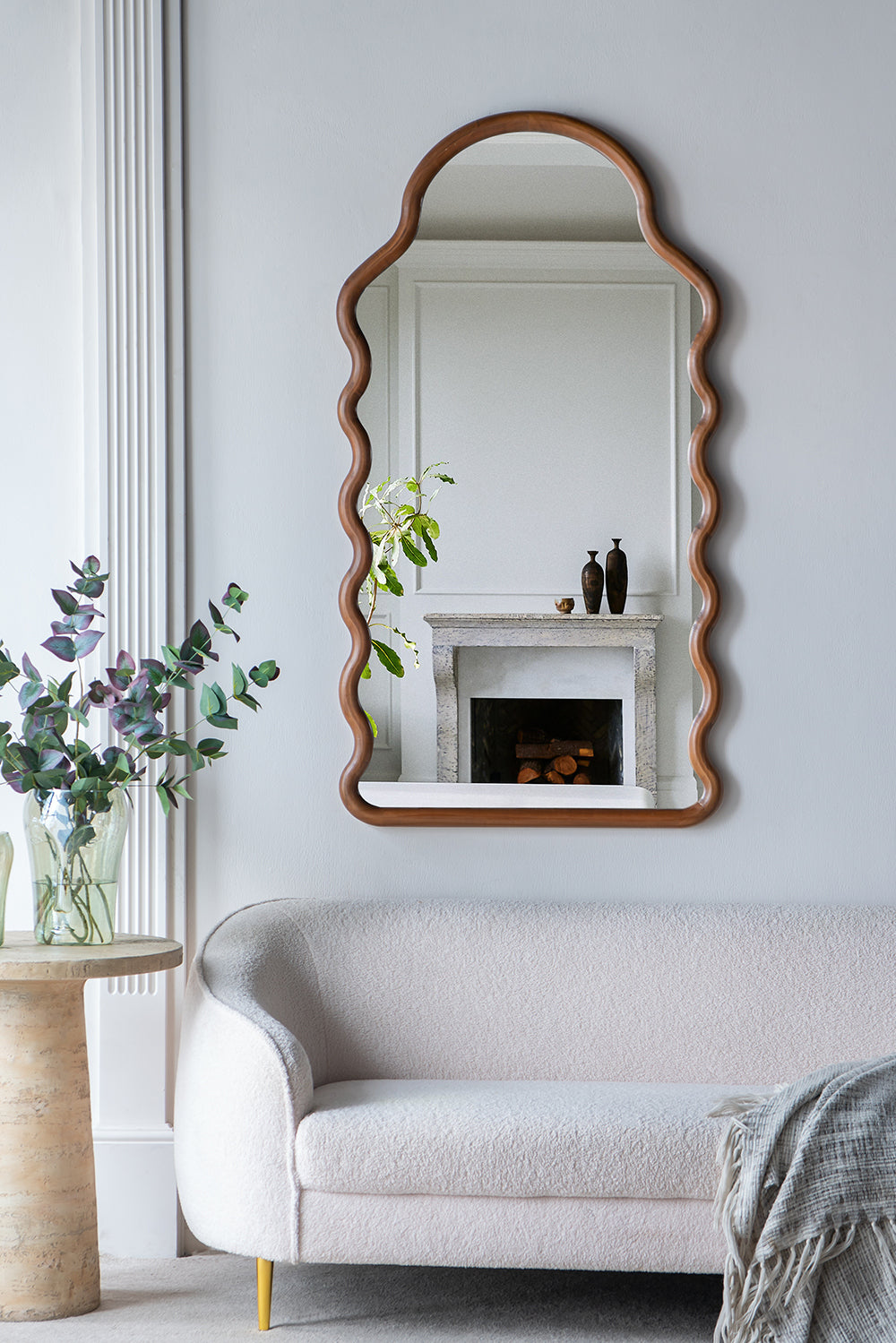 Arched Wood Frame Full-Length Mirror, Brown, 30 × 55 in