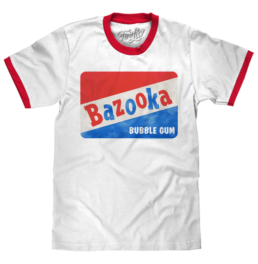 Topps Bazooka Bubble Gum Ringer T-Shirt- Red and White