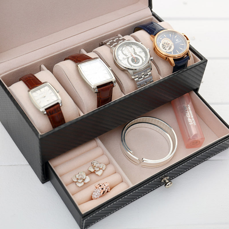 Men's drawer-style 4-seat leather watch display box