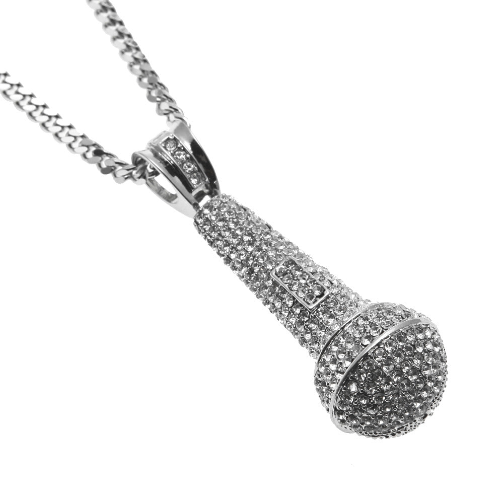 Hip-hop diamond-encrusted microphone necklaces.