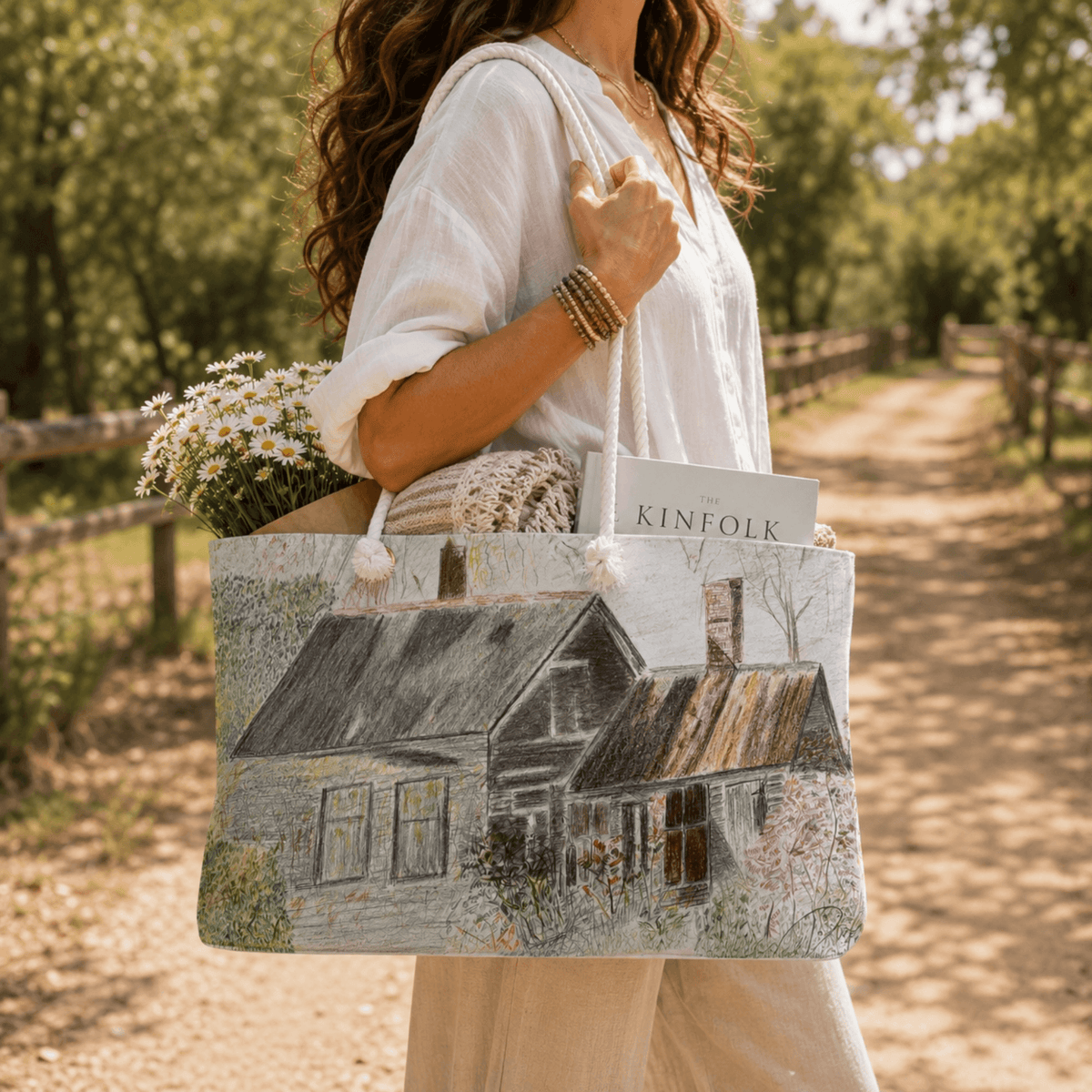 PimsArt Countryside Cottage Weekender Bag From Original Drawing