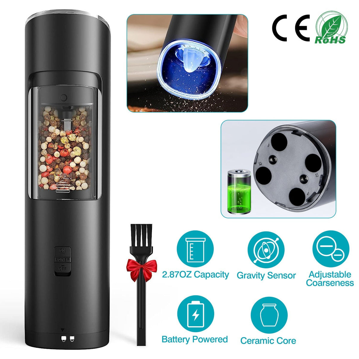 Electric Salt & Pepper Grinder – Gravity Sensor with LED