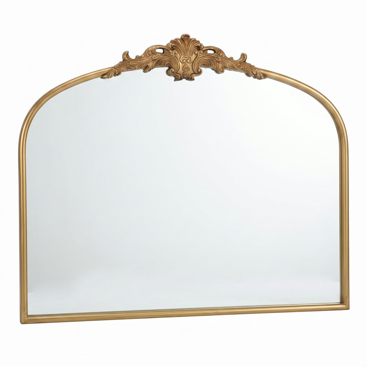 Wide French Baroque Arched Wall Mirror with Ornate Metal Frame for