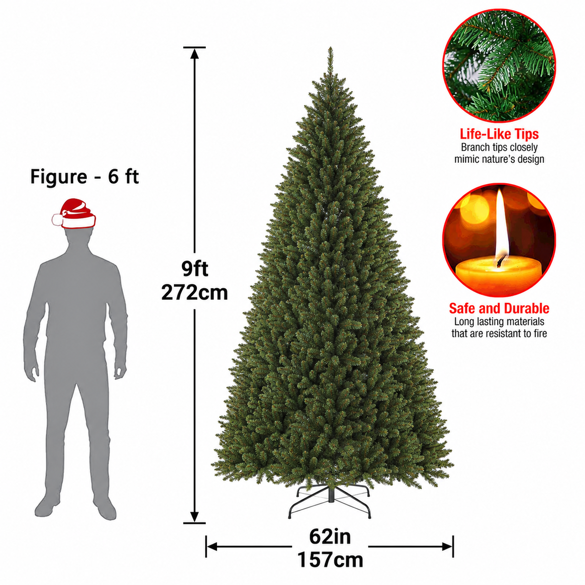 Full Unlit Artificial Christmas Tree with Hinged Branches and Folding