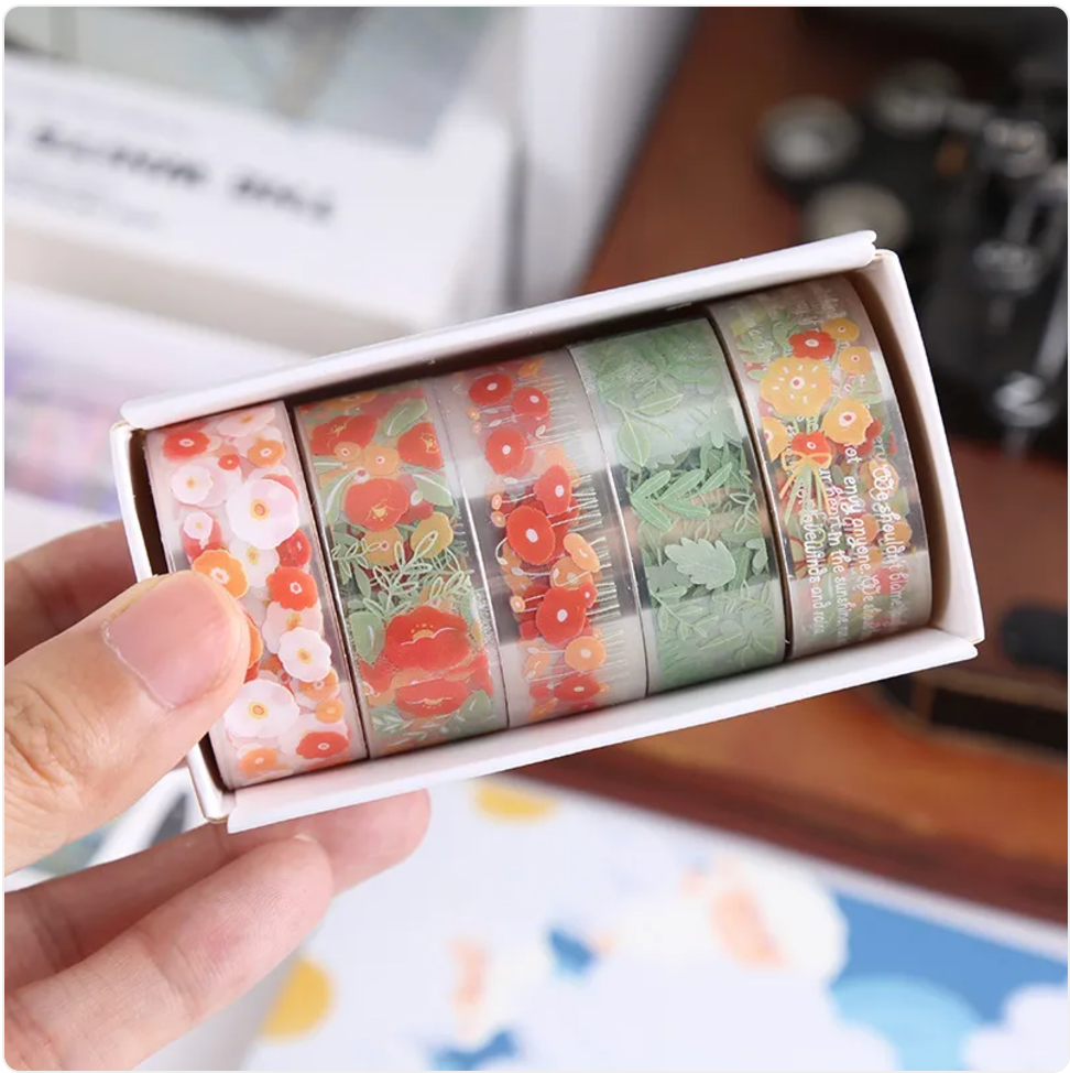 Transparent Floral Pet Sticker Tape for Journals and Crafts