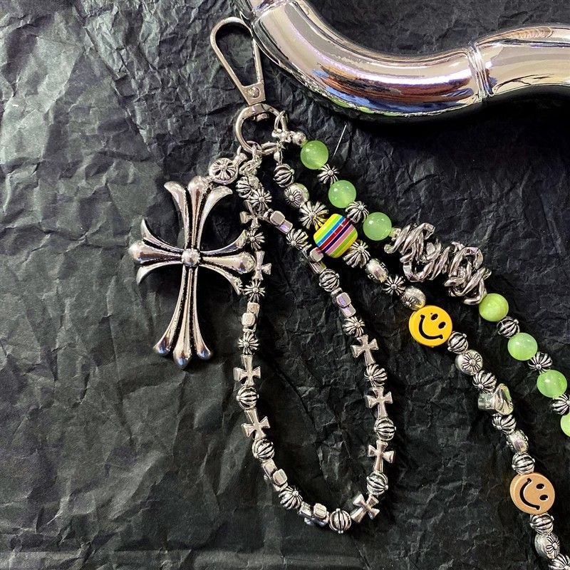 smiley face cross acrylic bead chain