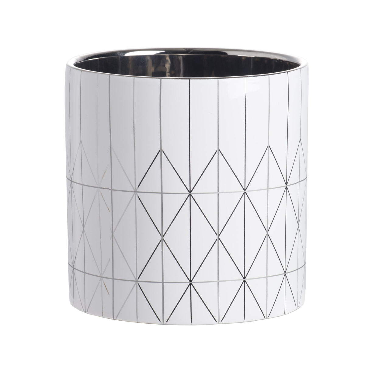 White & Silver Geometric Ceramic Planter, Available in 2 Sizes