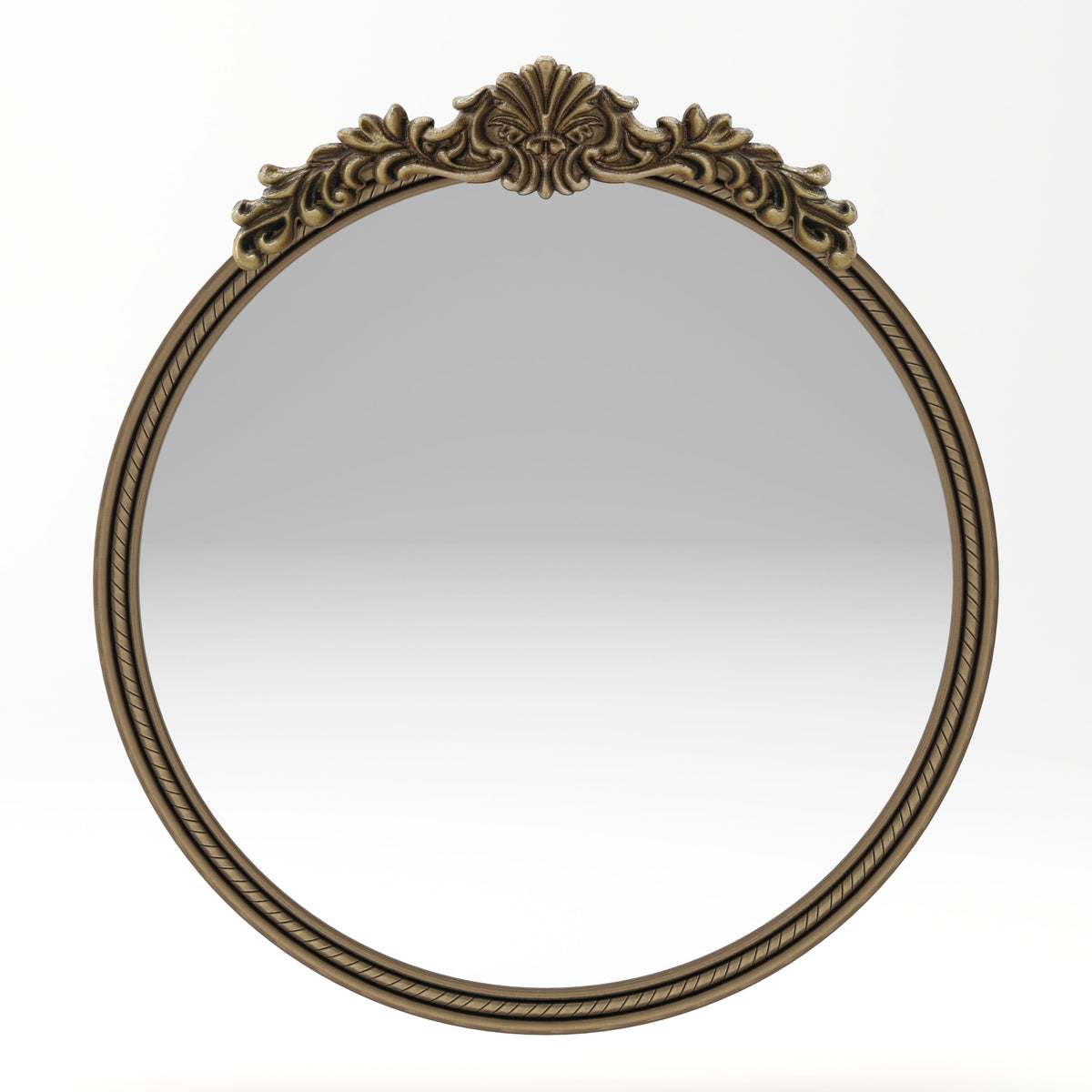 Round Wall Mirror – Ornate Wood Frame Antique Gold 33.27" x 31.5" for