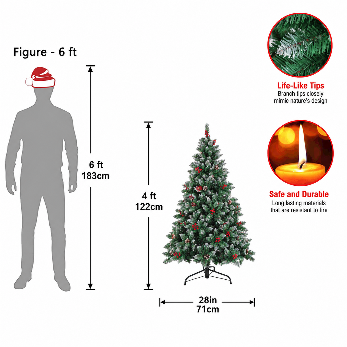 Prelit Artificial Christmas Tree with Multicolor LED Lights and Full