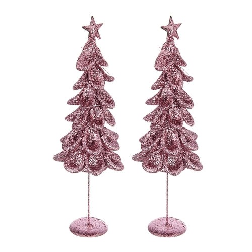 Pink Ruffled Mesh Christmas Trees, Set of Two, for Holiday Mantels and