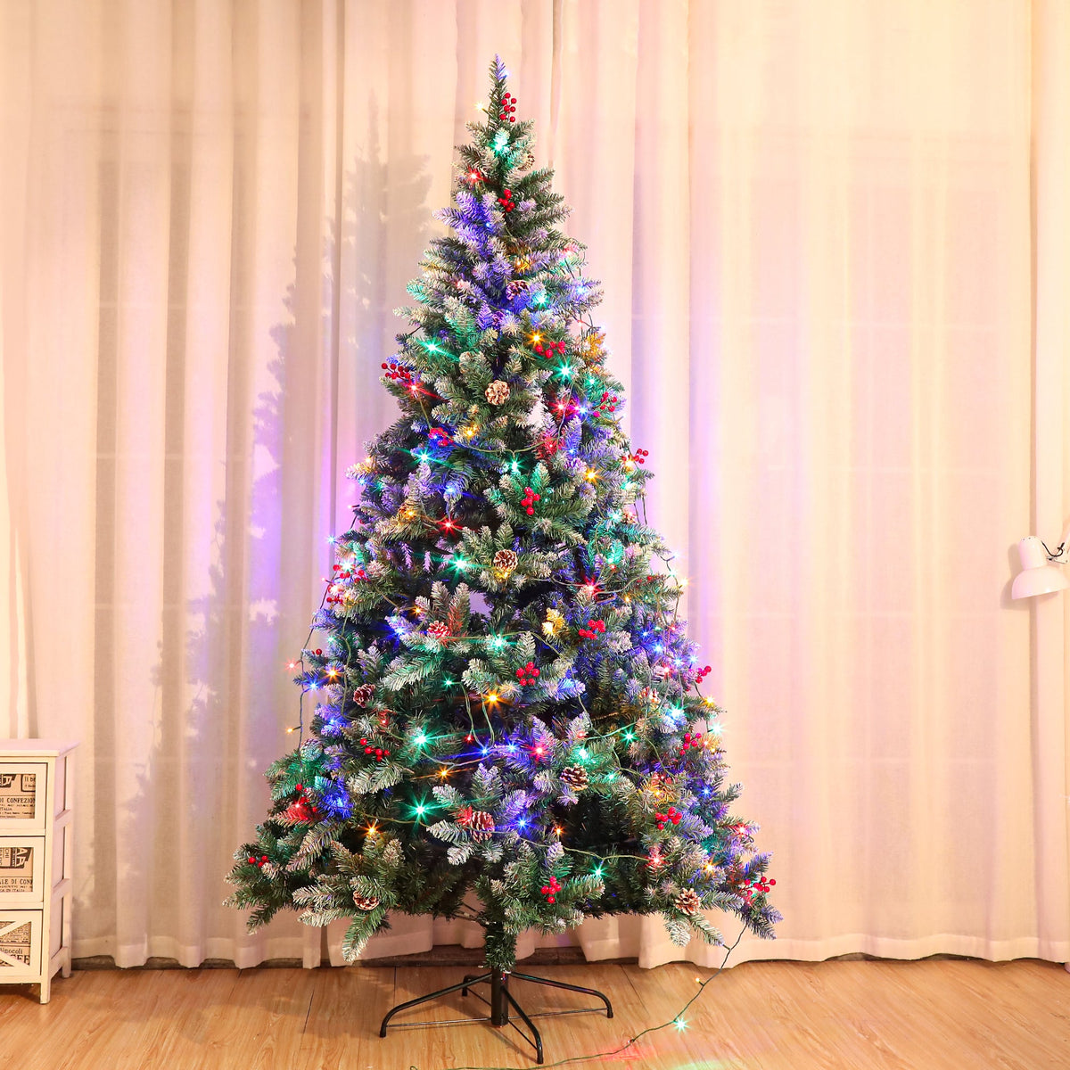 Prelit Artificial Christmas Tree with Multicolor LED Lights and Full