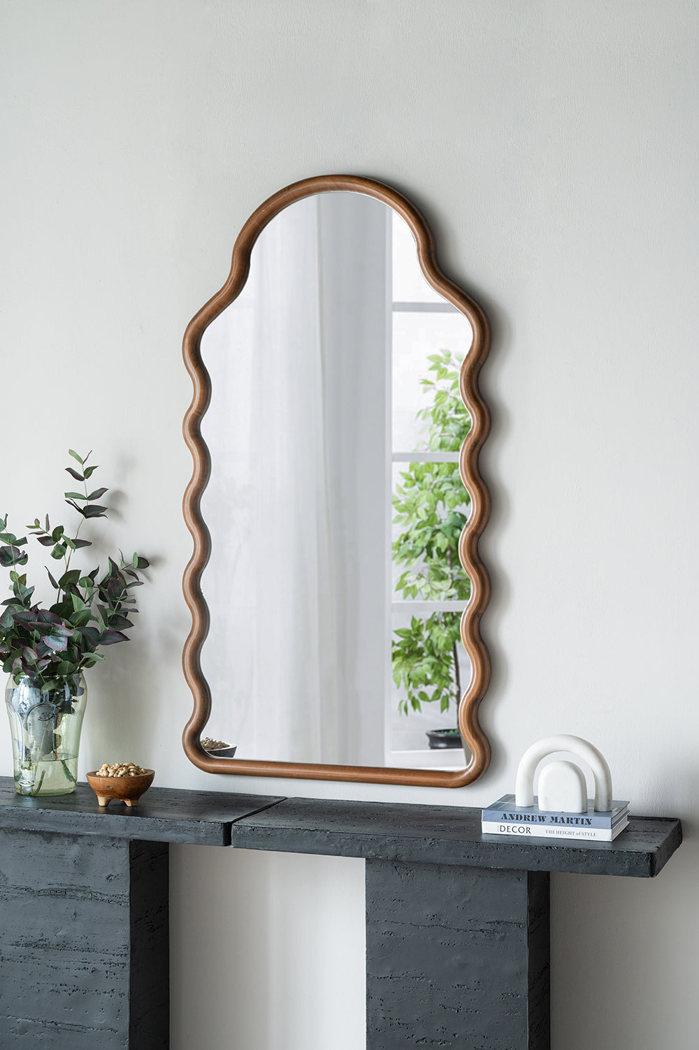 Arched Wood Frame Full-Length Mirror, Brown, 30 × 55 in
