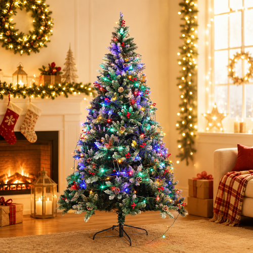 Prelit Artificial Christmas Tree with Multicolor LED Lights and Full