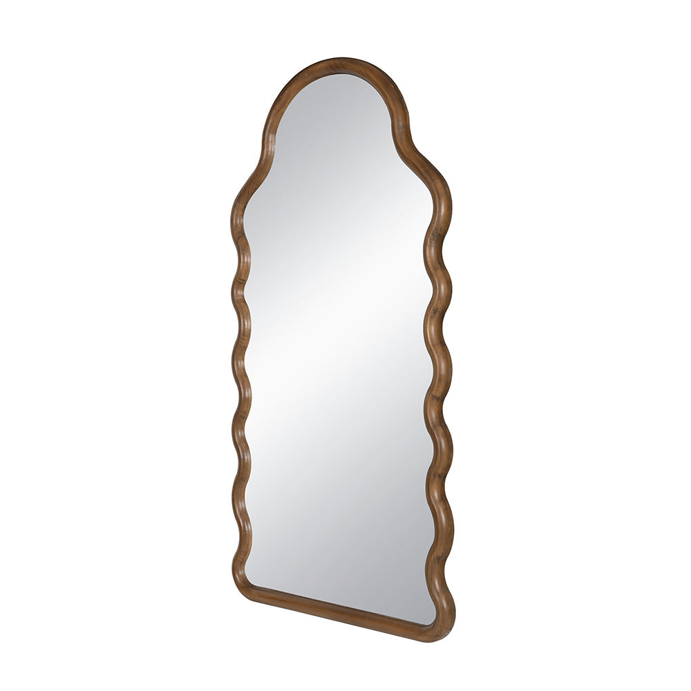 Arched Wood Frame Full-Length Mirror, Brown, 30 × 55 in