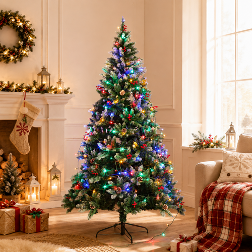 Prelit Artificial Christmas Tree with Multicolor LED Lights and Full