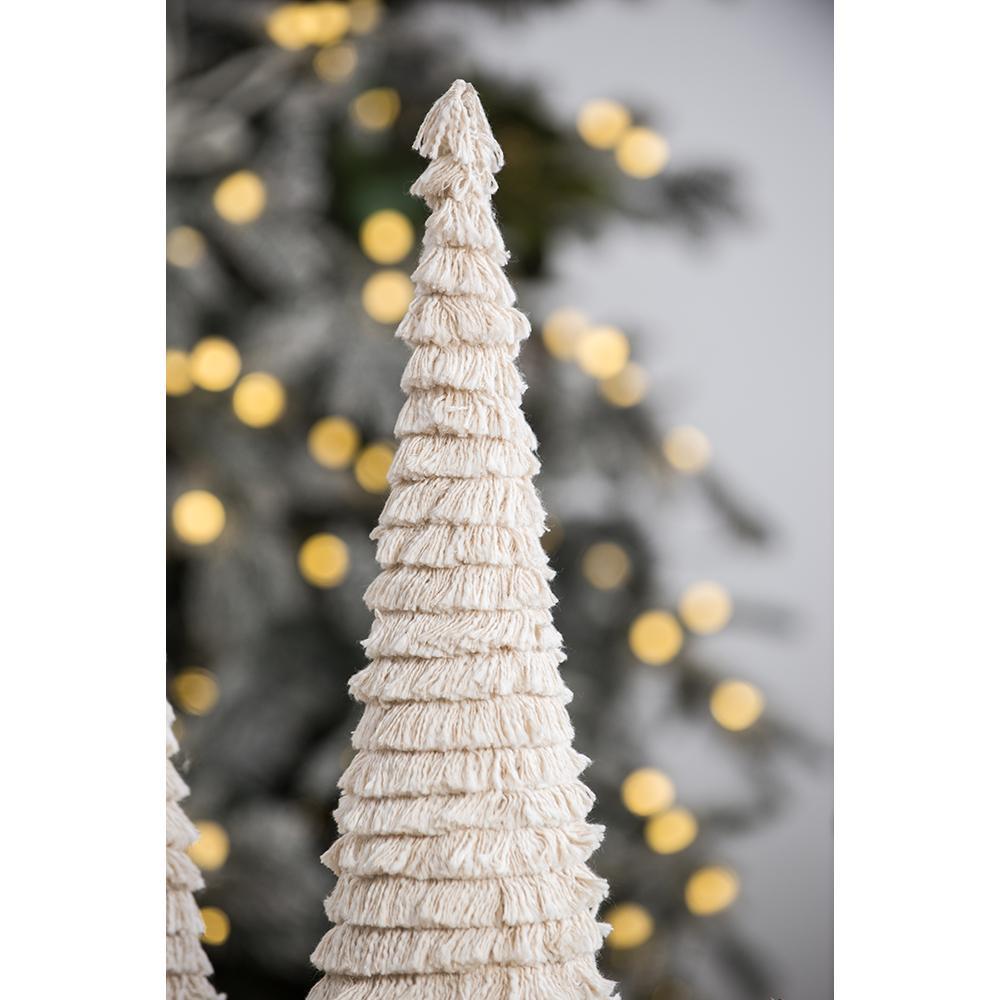 Small Cream Fringe Christmas Cone Tree with Wood Base for Seasonal