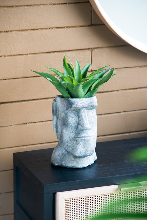 Easter Island Head Cement Planter, 5 × 5.5 × 9 in