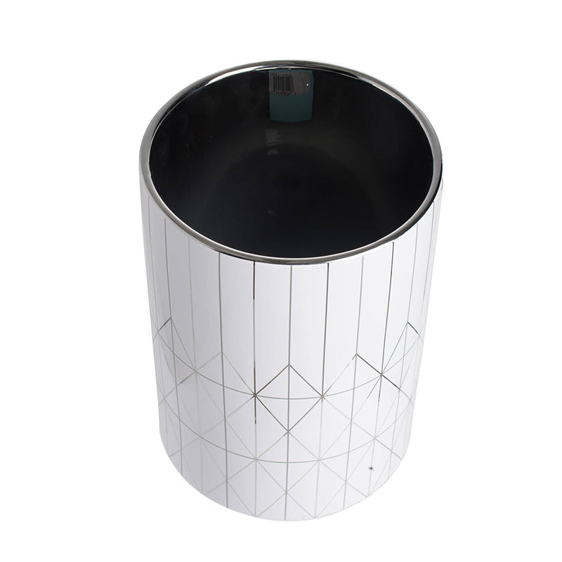 White & Silver Geometric Ceramic Planter, Available in 2 Sizes