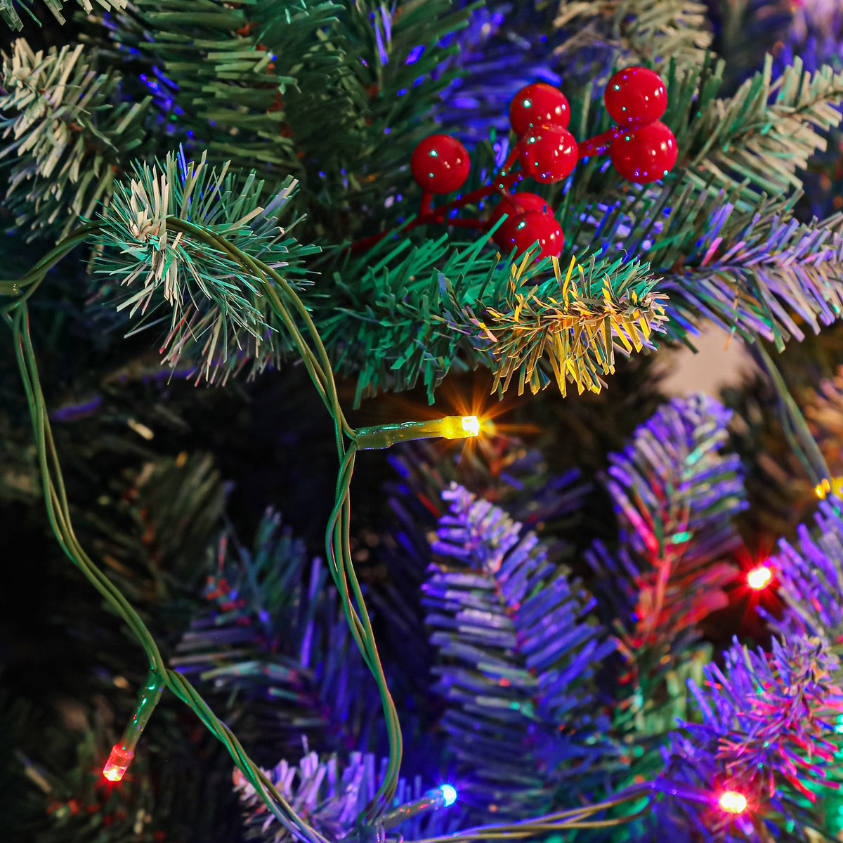 Prelit Artificial Christmas Tree with Multicolor LED Lights and Full