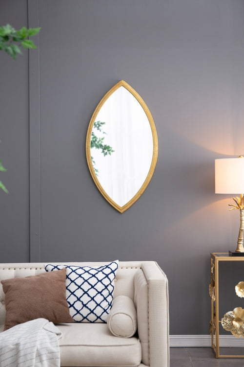 Curved Gold Iron Frame Wall Mirror, 23.7 × 42.8 in