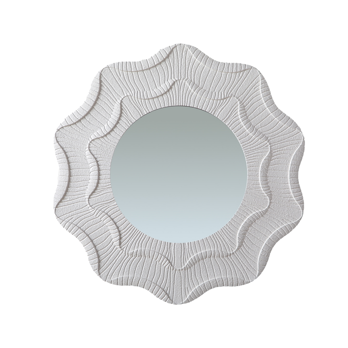 Round Cream Flower Wall Mirror with Wavy Frame for Decorative Home