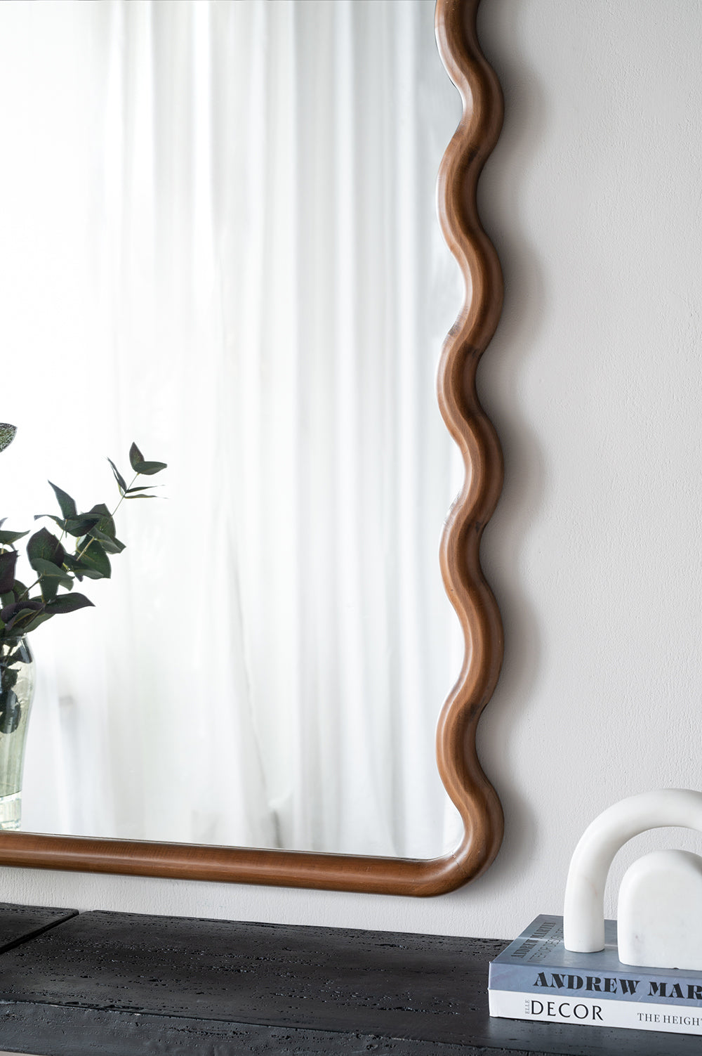 Arched Wood Frame Full-Length Mirror, Brown, 30 × 55 in