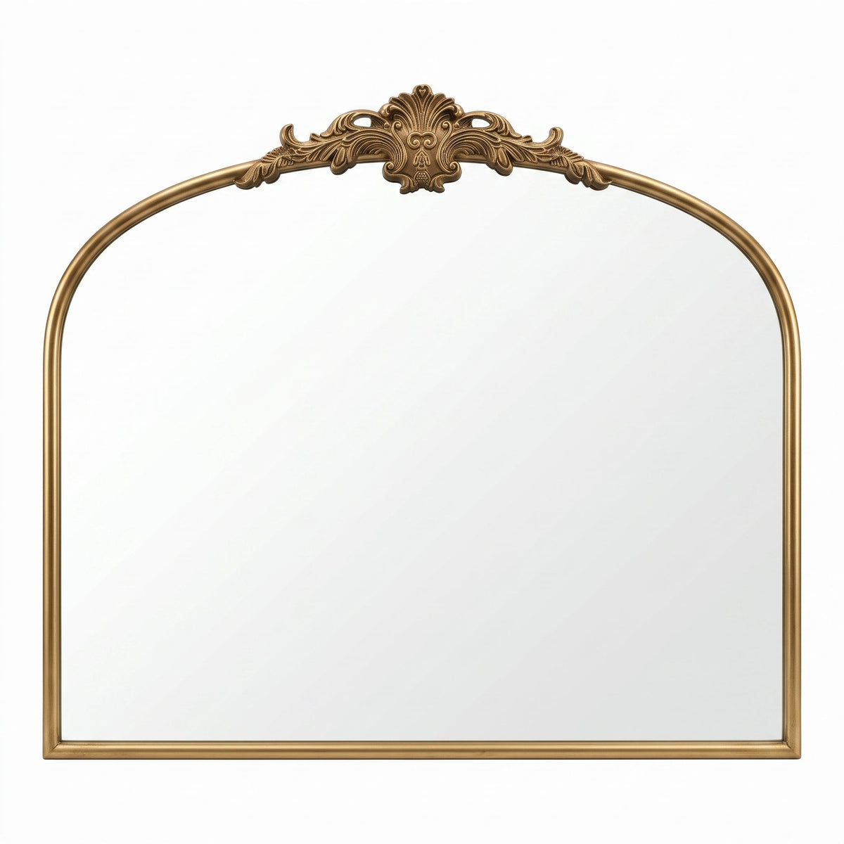 Wide French Baroque Arched Wall Mirror with Ornate Metal Frame for