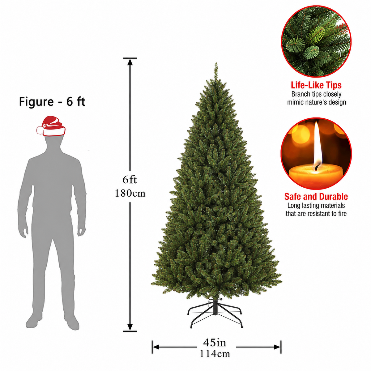 Full Unlit Artificial Christmas Tree with Hinged Branches and Folding