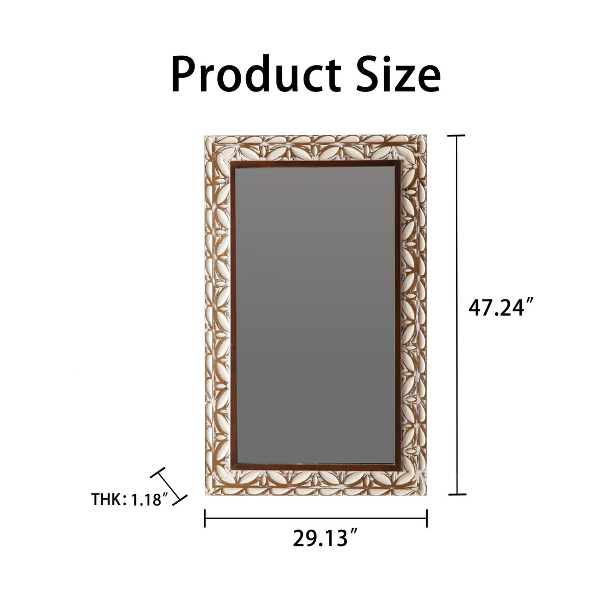 Carved Leaf Wall Mirror in Brown and White for Living Rooms and
