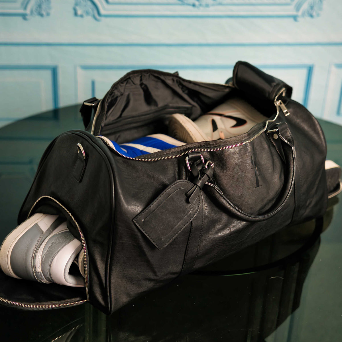 Black Leather Duffle Bag